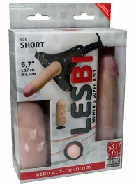 Телесный поясной страпон LESBI с вагинальной пробкой - 17 см. - LOVETOY (А-Полимер) - купить с доставкой в Магнитогорске