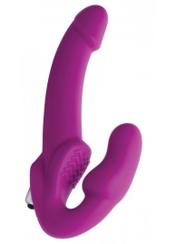 Ярко-розовый безремневой вибрострапон Evoke Vibrating Strapless Silicone Strap-on Dildo - XR Brands - купить с доставкой в Магнитогорске