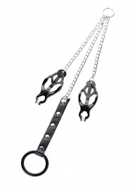 Черно-серебристые зажимы для сосков с кольцом для пениса TOYFA Metal - ToyFa - купить с доставкой в Магнитогорске