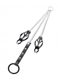 Черно-серебристые зажимы для сосков с кольцом для пениса TOYFA Metal - ToyFa - купить с доставкой в Магнитогорске