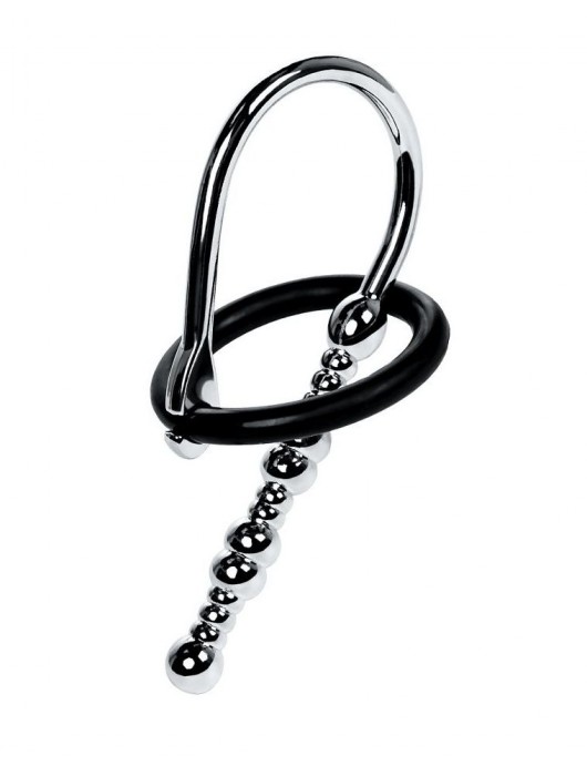 Серебристый уретральный плаг-бусины TOYFA Metal с мягким фиксириющим кольцом - ToyFa - купить с доставкой в Магнитогорске