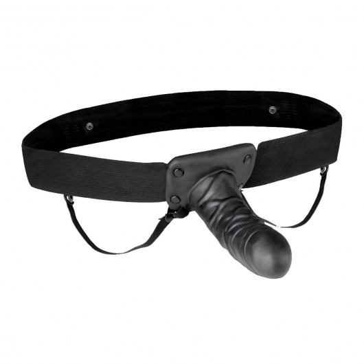 Чёрный полый страпон с вибрацией Unisex Vibrating Hollow Strap-On - 14 см. - Lux Fetish - купить с доставкой в Магнитогорске