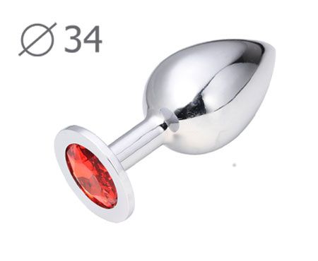 Коническая серебристая анальная втулка с красным кристаллом - 8,2 см. - Anal Jewelry Plug - купить с доставкой в Магнитогорске