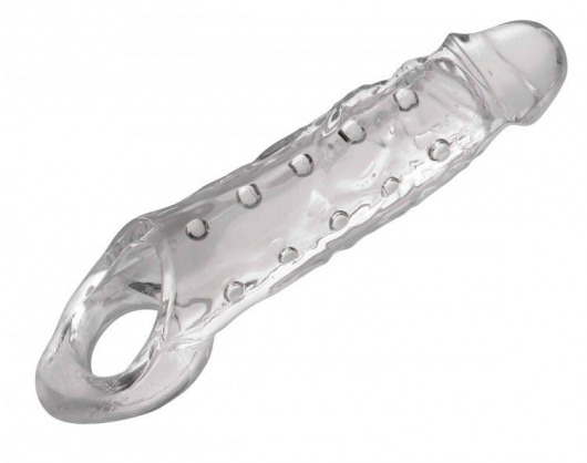 Прозразная закрытая насадка на пенис с поддержкой мошонки Clearly Ample Penis Enhancer - 22 см. - XR Brands - в Магнитогорске купить с доставкой