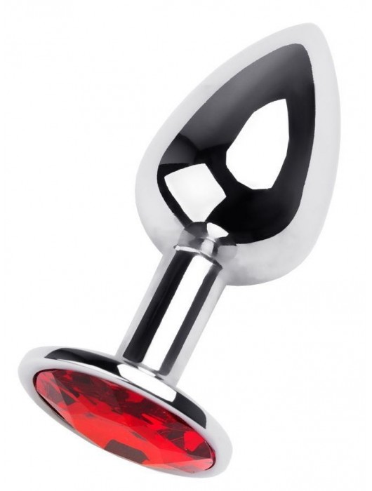 Маленькая коническая серебристая анальная пробка с красным кристаллом - 7 см. - ToyFa - купить с доставкой в Магнитогорске