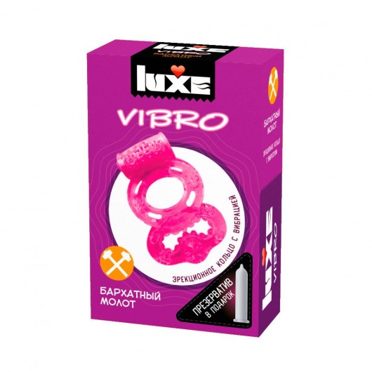 Розовое эрекционное виброкольцо Luxe VIBRO  Бархатный молот  + презерватив - Luxe - в Магнитогорске купить с доставкой