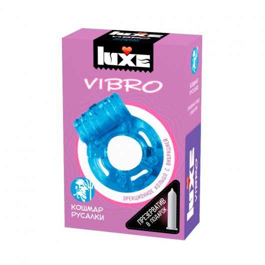 Голубое эрекционное виброкольцо Luxe VIBRO  Кошмар русалки  + презерватив - Luxe - в Магнитогорске купить с доставкой