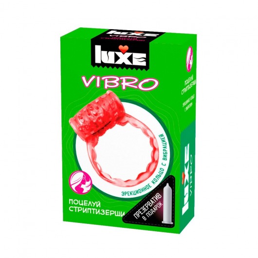 Розовое эрекционное виброкольцо Luxe VIBRO  Поцелуй стриптизёрши  + презерватив - Luxe - в Магнитогорске купить с доставкой