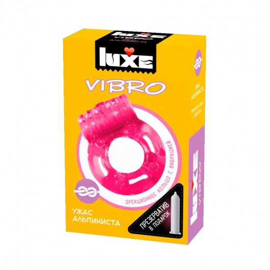 Розовое эрекционное виброкольцо Luxe VIBRO  Ужас Альпиниста  + презерватив - Luxe - в Магнитогорске купить с доставкой