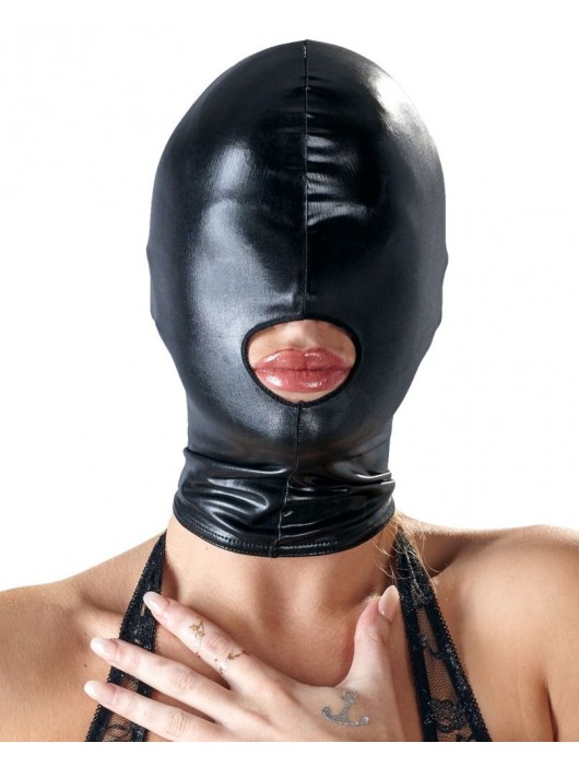 Черная эластичная маска на голову с отверстием для рта - Orion - купить с доставкой в Магнитогорске