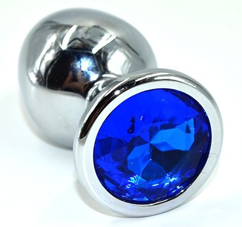 Серебристая анальная пробка из нержавеющей стали с синим кристаллом - 8,5 см. - Kanikule - купить с доставкой в Магнитогорске