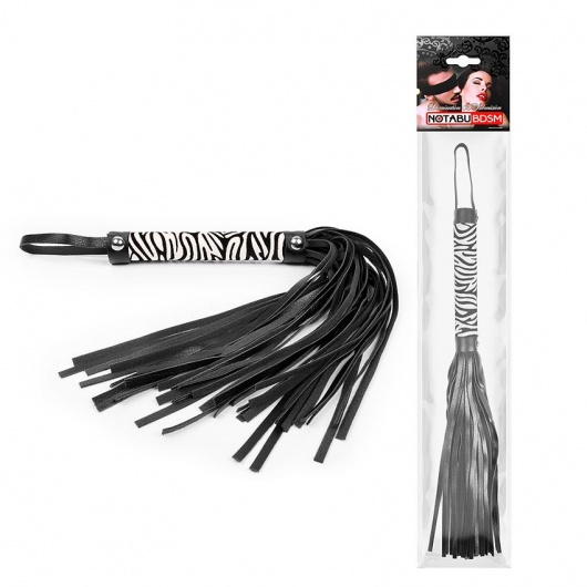 Черная многохвостовая плеть с круглой ручкой-зеброй - 39 см. - Notabu - купить с доставкой в Магнитогорске