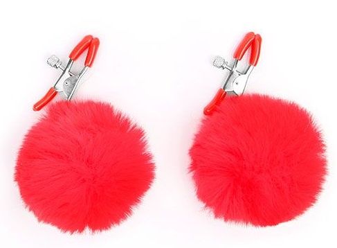 Зажимы для сосков с красным пушком - Notabu - купить с доставкой в Магнитогорске