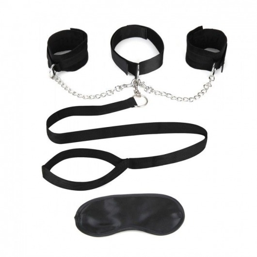 Чёрный ошейник с наручниками и поводком Collar Cuffs   Leash Set - Lux Fetish - купить с доставкой в Магнитогорске