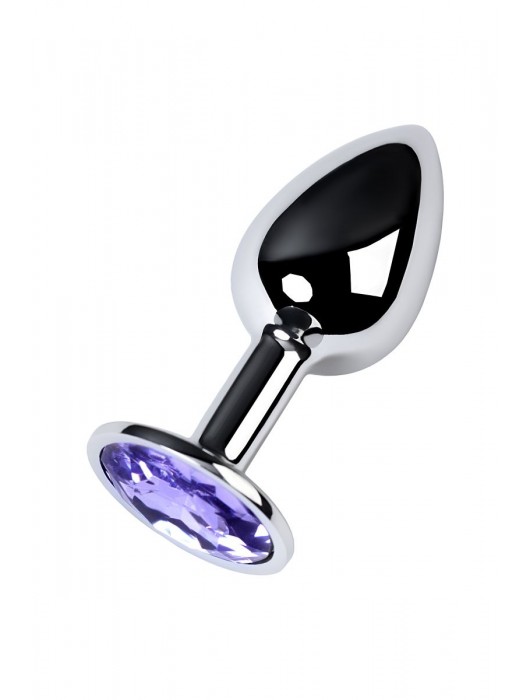 Серебристая конусовидная анальная пробка с фиолетовым кристаллом - 7 см. - ToyFa - купить с доставкой в Магнитогорске