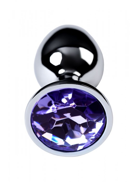 Серебристая конусовидная анальная пробка с фиолетовым кристаллом - 7 см. - ToyFa - купить с доставкой в Магнитогорске