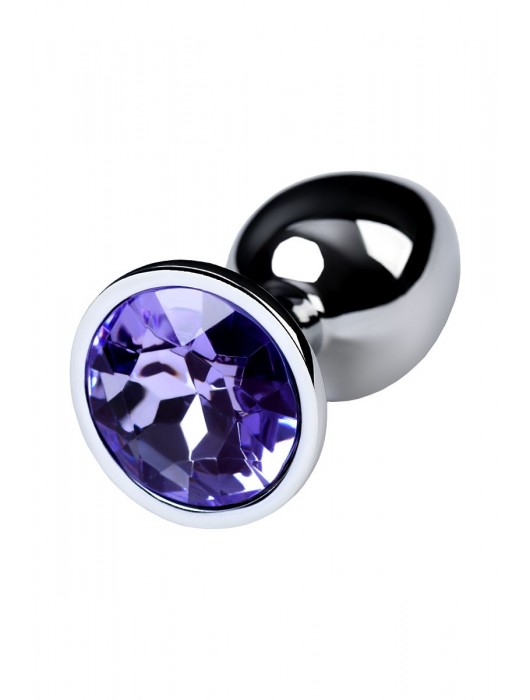 Серебристая конусовидная анальная пробка с фиолетовым кристаллом - 7 см. - ToyFa - купить с доставкой в Магнитогорске