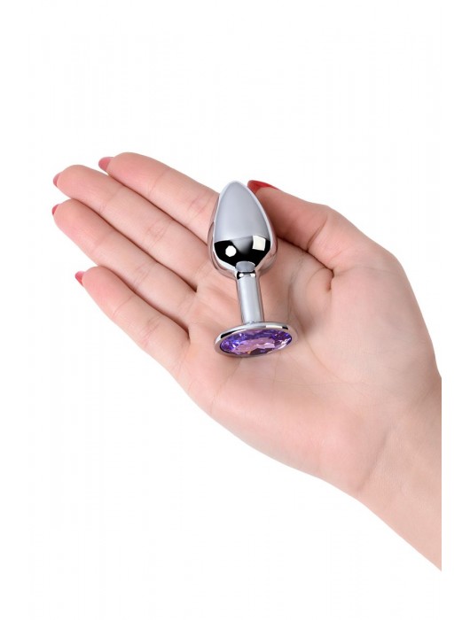 Серебристая конусовидная анальная пробка с фиолетовым кристаллом - 7 см. - ToyFa - купить с доставкой в Магнитогорске