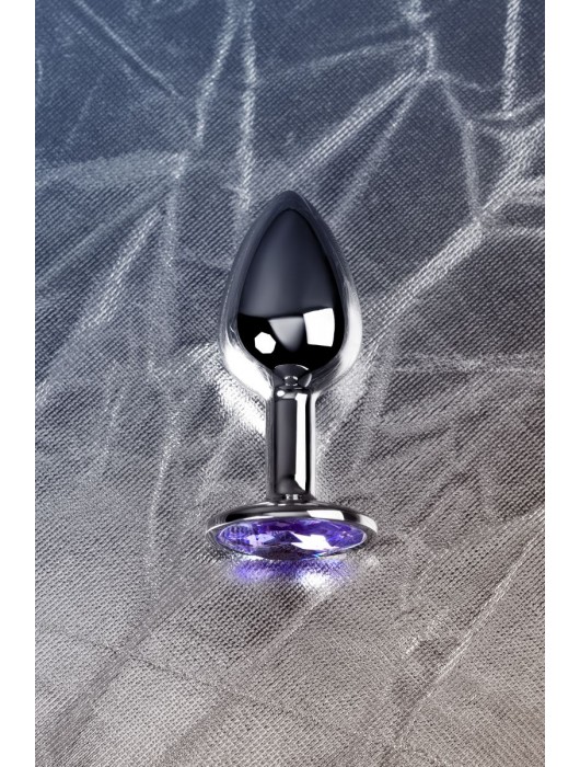 Серебристая конусовидная анальная пробка с фиолетовым кристаллом - 7 см. - ToyFa - купить с доставкой в Магнитогорске