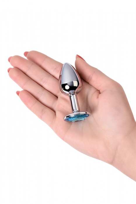 Серебристая конусовидная анальная пробка с голубым кристаллом - 7 см. - ToyFa - купить с доставкой в Магнитогорске