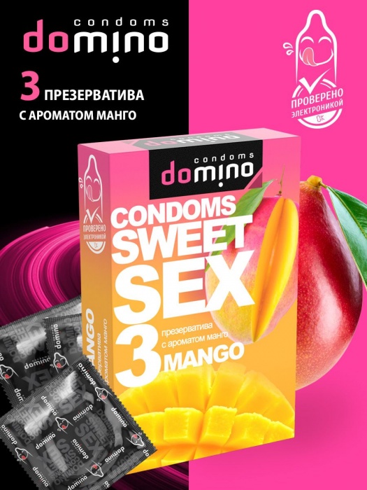 Презервативы для орального секса DOMINO Sweet Sex с ароматом манго - 3 шт. - Domino - купить с доставкой в Магнитогорске