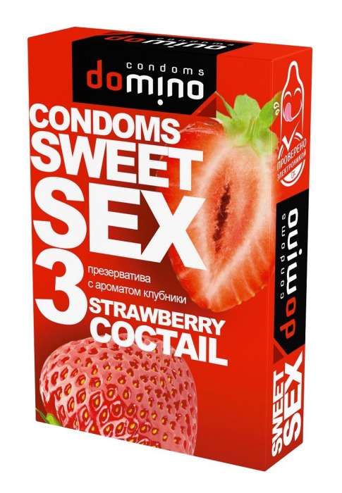 Презервативы для орального секса DOMINO Sweet Sex с ароматом клубничного коктейля  - 3 шт. - Domino - купить с доставкой в Магнитогорске