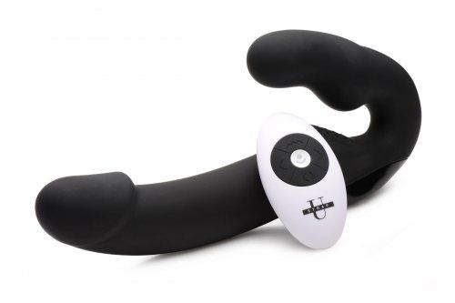 Черный безремневой страпон Urge Silicone Strap On с пультом ДУ - 24 см. - XR Brands - купить с доставкой в Магнитогорске
