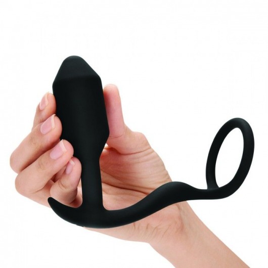 Черное эрекционное кольцо с анальным плагом Snug   Tug - b-Vibe - в Магнитогорске купить с доставкой