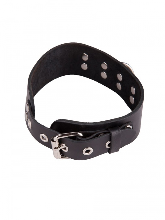Черный кожаный ошейник с кольцом и клепками - Sitabella - купить с доставкой в Магнитогорске
