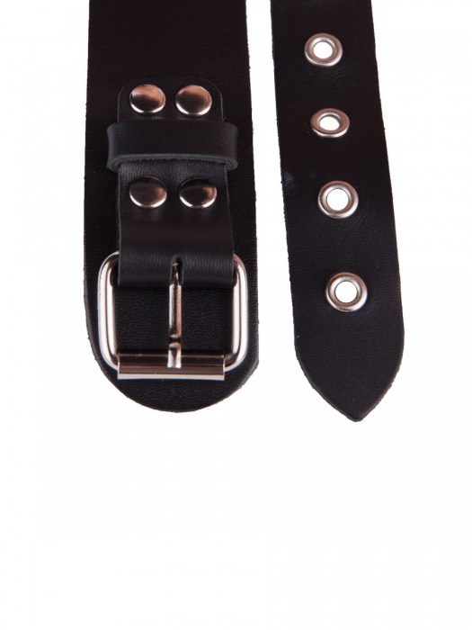 Черный кожаный ошейник с кольцом и клепками - Sitabella - купить с доставкой в Магнитогорске