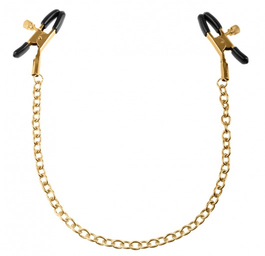 Чёрные с золотом зажимы на соски Gold Chain Nipple Clamps - Pipedream - купить с доставкой в Магнитогорске