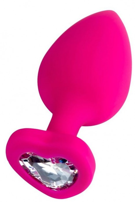 Розовая анальная втулка Diamond Heart с прозрачным кристаллом - 9,5 см. - ToyFa - купить с доставкой в Магнитогорске