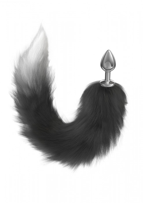 Серебристая анальная пробка с черным хвостом Galaxy - Lola Games - купить с доставкой в Магнитогорске