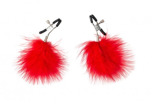 Зажимы на соски с красным пухом Euphoric - Lola Games - купить с доставкой в Магнитогорске