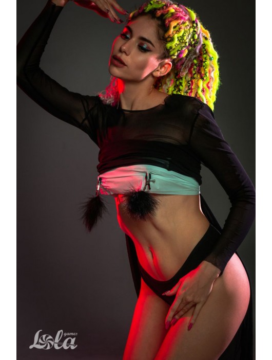 Зажимы на соски с черным пухом Euphoric - Lola Games - купить с доставкой в Магнитогорске