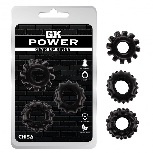 Набор из 3 черных эрекционных колец Gear Up Rings - Chisa - в Магнитогорске купить с доставкой