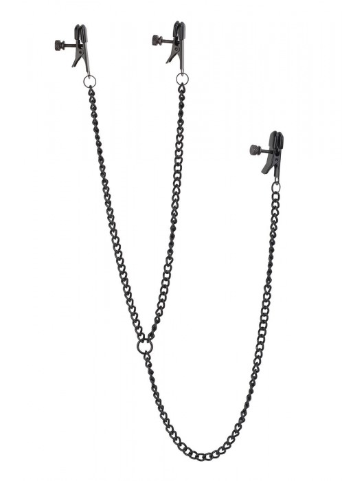 Черные зажимы на соски и клитор на цепочке DELUXE NIPPLE   CLIT CLAMPS - Dream Toys - купить с доставкой в Магнитогорске
