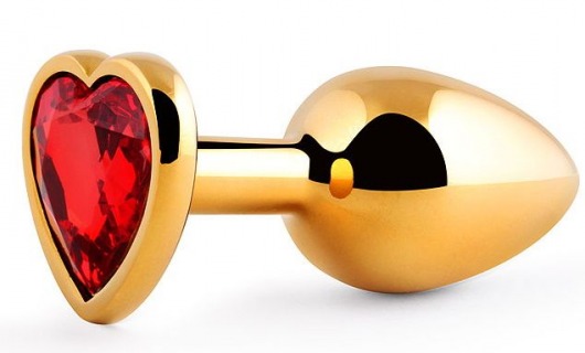 Золотистая анальная пробка с красным стразом-сердечком - 8 см. - Anal Jewelry Plug - купить с доставкой в Магнитогорске