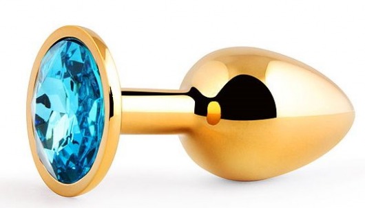 Золотистая анальная пробка с голубым стразом - 7,2 см. - Anal Jewelry Plug - купить с доставкой в Магнитогорске