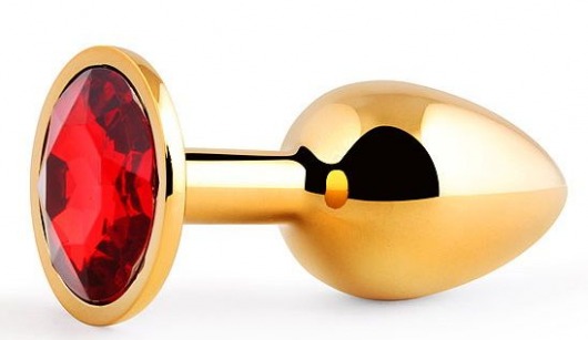 Золотистая анальная пробка с красным стразом - 7,2 см. - Anal Jewelry Plug - купить с доставкой в Магнитогорске