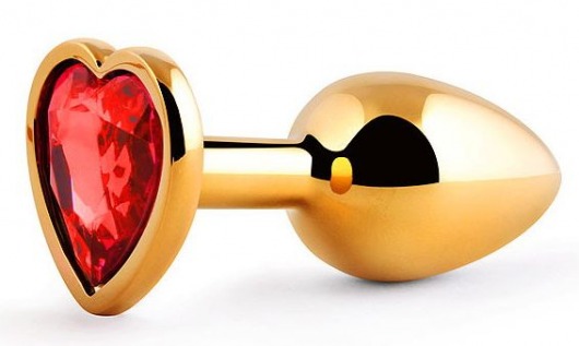 Золотистая анальная пробка с красным стразом-сердечком - 7 см. - Anal Jewelry Plug - купить с доставкой в Магнитогорске