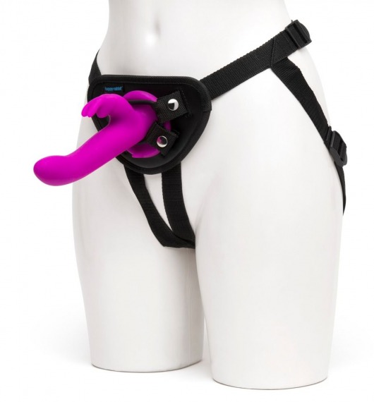 Лиловый страпон Rechargeable Vibrating Strap-On Harness Set - 17,6 см. - Happy Rabbit - купить с доставкой в Магнитогорске