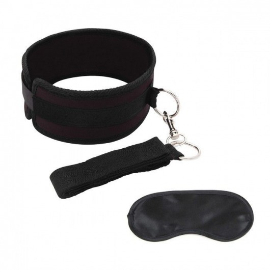 Черный ошейник с длинным поводком Collar and Leash Set - Lux Fetish - купить с доставкой в Магнитогорске
