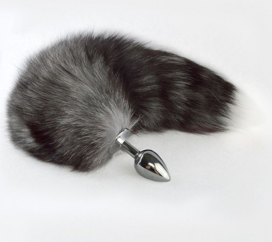 Серебристая анальная пробка с серым хвостиком - Sitabella - купить с доставкой в Магнитогорске