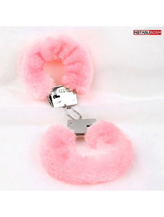 Металлические наручники с мягкой нежно-розовой опушкой - Notabu - купить с доставкой в Магнитогорске