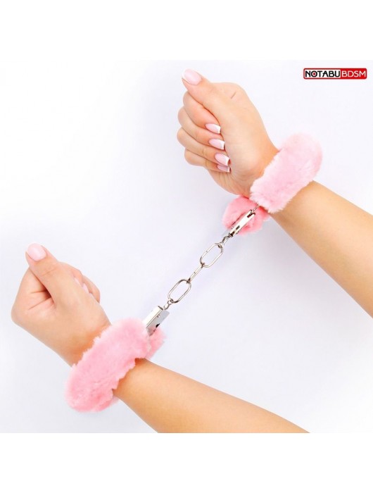 Металлические наручники с мягкой нежно-розовой опушкой - Notabu - купить с доставкой в Магнитогорске