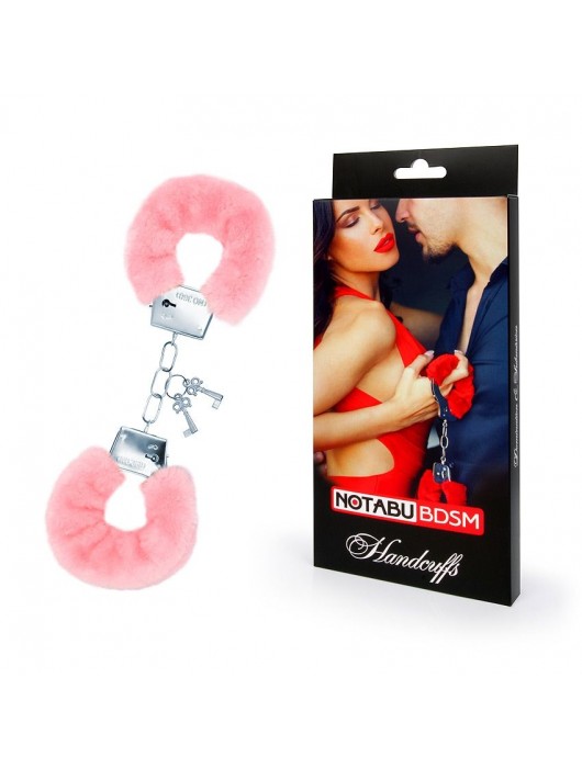 Металлические наручники с мягкой нежно-розовой опушкой - Notabu - купить с доставкой в Магнитогорске