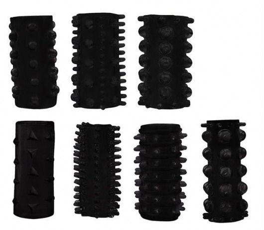 Набор из 7 черных насадок PENIS SLEEVES SET - Dream Toys - в Магнитогорске купить с доставкой