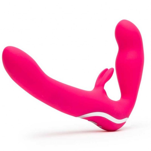 Ярко-розовый безремневой страпон Rechargeable Vibrating Strapless Strap-On - Happy Rabbit - купить с доставкой в Магнитогорске