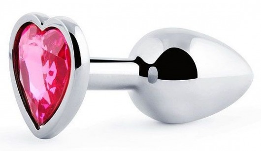 Серебристая анальная пробка с малиновым кристаллом-сердечком - 7 см. - Anal Jewelry Plug - купить с доставкой в Магнитогорске